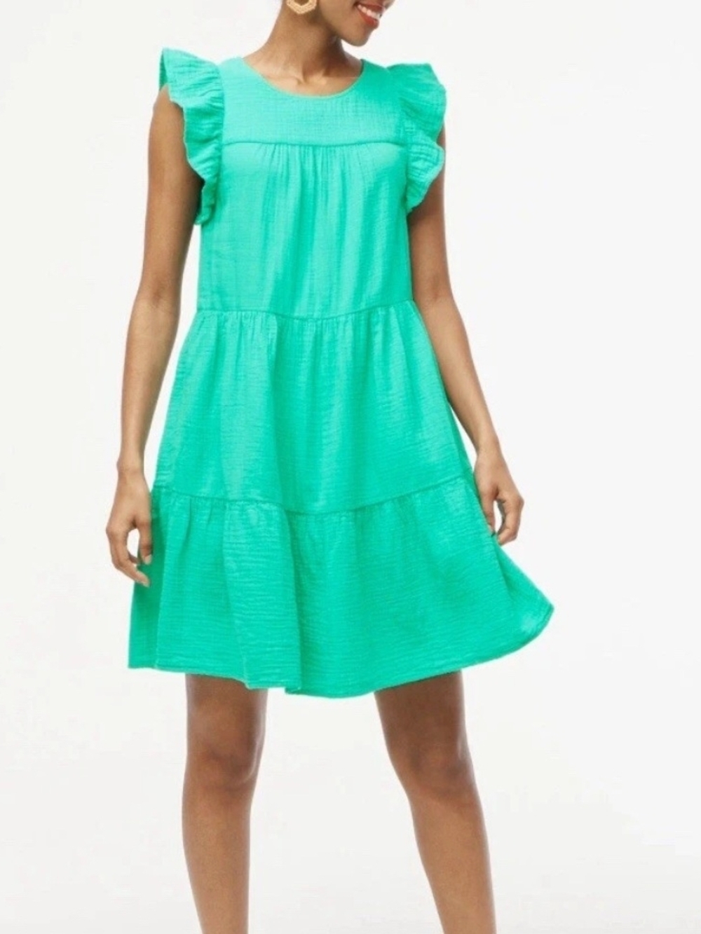 NWT J. Crew 100% Cotton Gauze Ruffle Sleeve Tiered Mini Dress Size 2